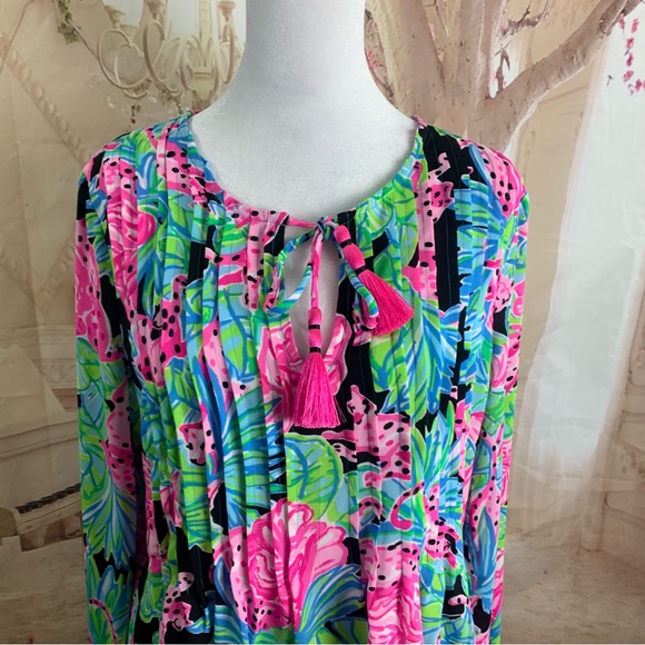 NEW Lilly Pulitzer Marilina Long Sleeve Tunic Onyx Jaguar Jungle Enginee… - Picture 6 of 11